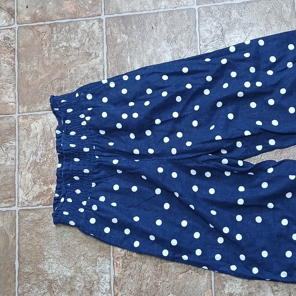 LOFT Wide Leg Petite  Dark Blue Polka Dot Pants Elastic Waist - Picture 2 of 4